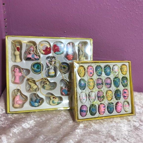 Other - NEW Vintage Wood Easter Tree Ornaments Retro Rabbits Eggs Birds NWT Home Holiday